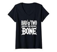 Mujer Bad To The Bone Camiseta Cumpleaños 2 Años Cumpleaños Bday Camiseta Cuello V