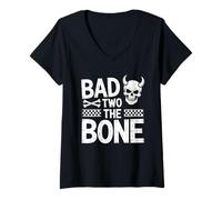 Mujer Bad To The Bone Camiseta Cumpleaños 2 Años Cumpleaños Bday Camiseta Cuello V