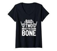 Mujer Bad To The Bone Camiseta Cumpleaños 2 Años Cumpleaños Bday Camiseta Cuello V