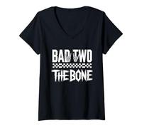 Mujer Bad To The Bone Camiseta Cumpleaños 2 Años Cumpleaños Bday Camiseta Cuello V