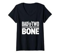Mujer Bad To The Bone Camiseta Cumpleaños 2 Años Cumpleaños Bday Camiseta Cuello V
