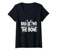 Mujer Bad To The Bone Camiseta Cumpleaños 2 Años Cumpleaños Bday Camiseta Cuello V