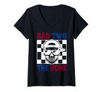 Mujer Bad Two The Bone Birthday Halloween Skeleton 2 Years Toddler Camiseta Cuello V