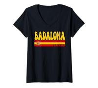 Mujer BADALONA Ciudad España Vintage Estética Vacaciones de Verano Camiseta Cuello V
