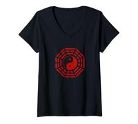 Mujer Bagua Espejo Feng Shui Diseño Yin/Yang Ocho Trigramas Símbolo Camiseta Cuello V