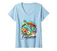 Mujer Bahamas Cruise Travel Isla del Caribe Tortuga Marina Camiseta Cuello V