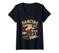 Mujer Bailando por la Vida Paso a Paso Camiseta Cuello V