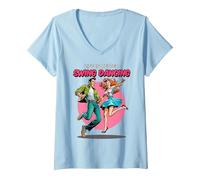 Mujer Bailando Swing La Vida es Mejor Baile de Sock-Hop Lindy Hop de los años 50 Camiseta Cuello V, Azul Bebé, XL