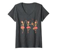 Mujer Bailarina Esqueleto de Halloween para Mujer - Lindo tutú de Baile para niñas Camiseta Cuello V