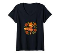 Mujer Bailarina Fox Arte Floral Rosas Zorros Diseño Foxy Camiseta Cuello V