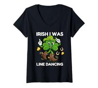 Mujer Bailarina Irlandesa de «I Was Line Dancing», Divertida Bailarina de trébol del Día de San Patricio Camiseta Cuello V