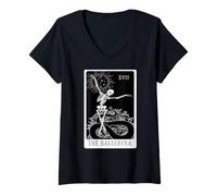Mujer Bailarina Skeleton Tarot Card Dance Halloween Gótico Ballet Camiseta Cuello V