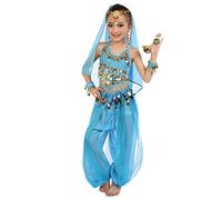 Mujer Baile del Vientre Traje, 6 Piezas Niños Niñas Traje de Danza India Falda de Danza del Vientre, Niños India Princesa Carnaval Día del Niño Ropa, azul claro, 7-8 Años