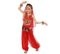 Mujer Baile del Vientre Traje, 6 Piezas Niños Niñas Traje de Danza India Falda de Danza del Vientre, Niños India Princesa Carnaval Día del Niño Ropa, rojo, 9-10 Años