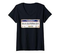Mujer Baja California Mexico License Plate Travel Vacation Beach Camiseta Cuello V