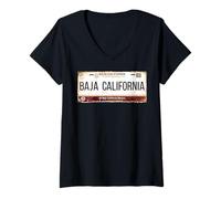 Mujer Baja California Mexico License Plate Travel Vacation Beach Camiseta Cuello V