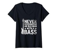 Mujer Bajista Nunca Subestimes A Un Anciano con El Bajo Eléctrico Camiseta Cuello V