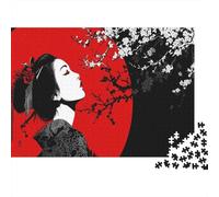 Mujer Bajo el Cerezo en Flor 70x50cm/1000pcs Rompecabezas para Adultos - Arte japonés en Blanco y Negro Juguete De Bricolaje