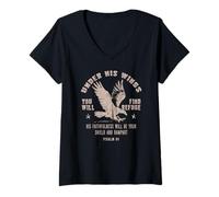 Mujer Bajo Sus Alas Encontrarás Refugio Águila Salmo Cristiano Camiseta Cuello V