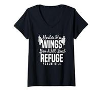 Mujer Bajo Sus Alas Encontrarás Refugio Salmo 91:4 Camiseta Cuello V