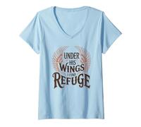 Mujer Bajo Sus alas Encuentro Refugio - Vintage Christian Faith Camiseta Cuello V