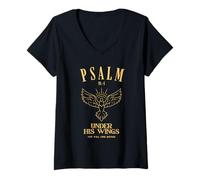 Mujer Bajo Sus Alas Salmo 91:4 Versículo de la Biblia - Refugio en Dios Paloma Camiseta Cuello V