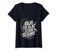 Mujer Bajo Tus Alas Estaré Seguro - Salmos 91:4 Español Cristiano Camiseta Cuello V