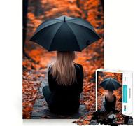 Mujer bajo un Paraguas en otoño Rompecabezas de 1000 Piezas para Adultos Juego Que estimula la Mente Superficie Lisa y sin Rebabas Un pasatiempo Fascinante para los Momentos de Ocio (38x26cm)