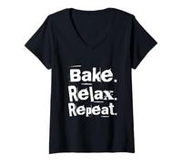 Mujer Bake Relax Repeat Hi I'm The Baker It's Me Funny Baker Cita Camiseta Cuello V