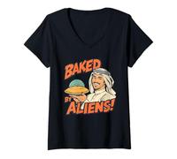 Mujer Baked by Aliens - Funny Retro Sci-Fi Vintage UFO Humor Camiseta Cuello V