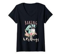 Mujer Baking Is My Therapy Kitchen Bake Lover Cooking Baker Cita Camiseta Cuello V