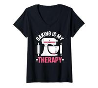 Mujer Baking Is My Therapy Pastry Funny Muffin Baker Camiseta Cuello V
