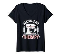 Mujer Baking Is My Therapy Pastry Funny Muffin Baker Camiseta Cuello V