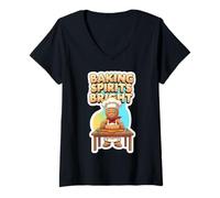 Mujer Baking Spirits Bright Christmas Baker Gingerbread Man Navidad Camiseta Cuello V