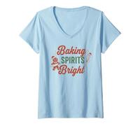 Mujer Baking Spirits Bright Christmas Gingerbread Man Kitchen Camiseta Cuello V