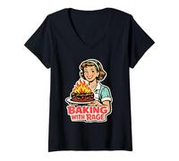 Mujer Baking with Rage Ama de Casa Años 50 Pop Art Humor Camiseta Cuello V