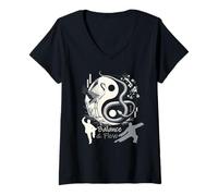 Mujer Balance & Flow Tai Chi Yin Yang Grulla Serpiente Artes Marciales Camiseta Cuello V