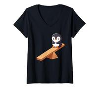 Mujer Balancín Lindo pingüino Amistad Patio Camiseta Cuello V