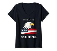 Mujer Bald is Beautiful 4th of July Independence Day Eagle Camiseta Cuello V