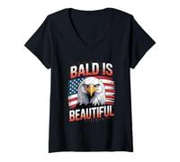 Mujer Bald Is Beautiful Bandera Americana Águila Calva Camiseta Cuello V