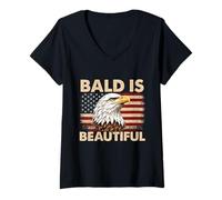 Mujer Bald Is Beautiful - Día patriótico de la Independencia del 4 de Julio Camiseta Cuello V