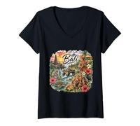 Mujer Bali Indonesia Arroceres, Arrecifes de Coral, Playas, Hindú Camiseta Cuello V