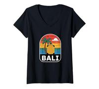 Mujer Bali Indonesia Suitcase Viaje Playa Atardecer Tropical Camiseta Cuello V