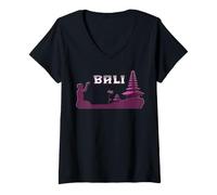 Mujer Bali Templo Palmeras Indonesia Hinduismo Java Ubud Recuerdo Camiseta Cuello V
