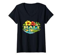 Mujer Bali Tropical Flower Beach Island Viajes Diseño Camiseta Cuello V