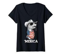 Mujer Ball Python Snake Bandera Americana Bandana Sombrero Cowboy Country Camiseta Cuello V