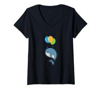 Mujer Ballena Azul cuelga de Globo Camiseta Cuello V