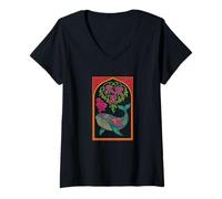 Mujer Ballena Iris Orca Floral Art Design Camiseta Cuello V