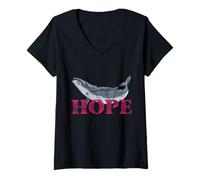 Mujer Ballena jorobada Hope Line Art - Diseño detallado de Ballena Camiseta Cuello V