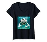 Mujer Balón de Fútbol Buceo Submarino Oceano Buceo Natación Camiseta Cuello V